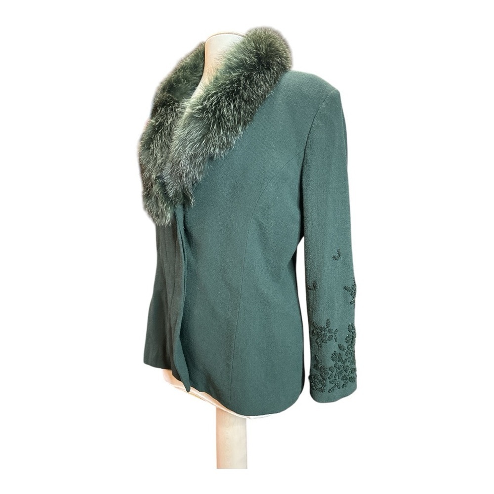Albert Nipon Wool Fur Collar Embroidered Jacket/C… - image 2